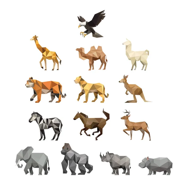 Zoo Animal Low Poly Logo Icon Symbol Set Tringle Geometric — ストックベクタ