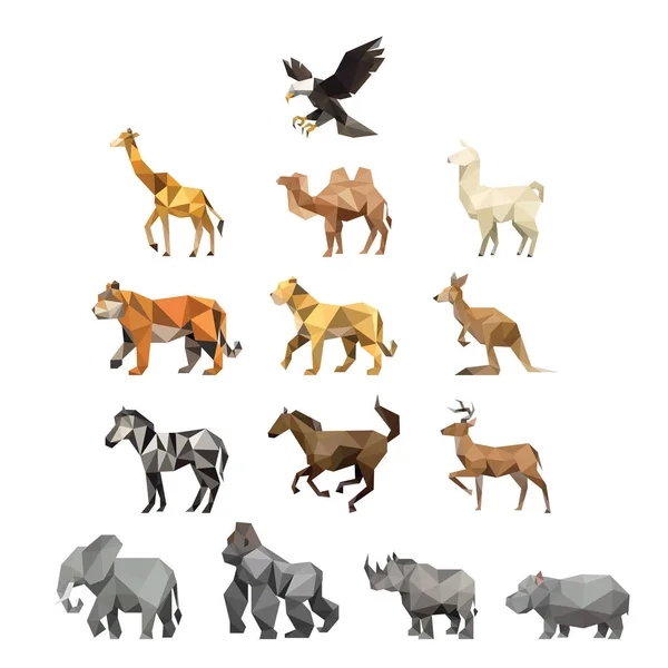 Zoo Animal Baixo Poly Logo Icon Symbol Set Triângulo Polígio — Vetor de Stock