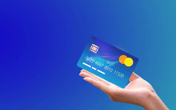 Ręczne Trzymanie Karty Kredytowej Izolowane Technologii Wifi Ochrona Nowa Technologia — Zdjęcie stockowe