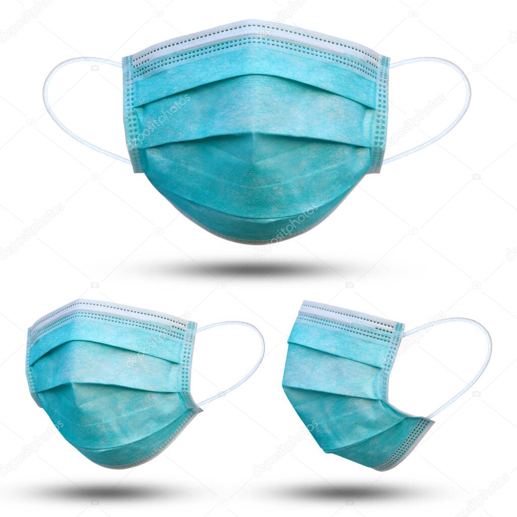 Doctor mask and corona virus protection isolated on a white background, 3 angles medical mask, With clipping path