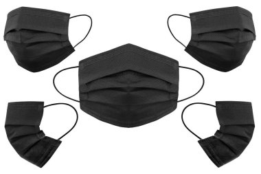 Doktor maskesi ve korona virüsü koruması beyaz arka planda, 5 açılı tıbbi maske ve kırpma yolu ile izole edilmiş.