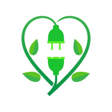 Yenilenebilir enerji logosu şablon ikon tasarımı, Yeşil Fiş Güç Tüketimi.