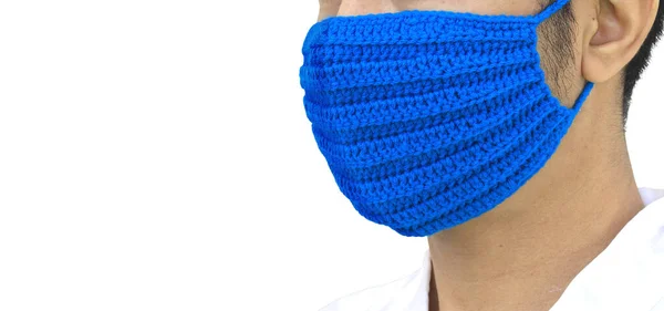 Asian People Wear Masks Handmade Mask Made Yarn Protection Corona — Stock Photo, Image