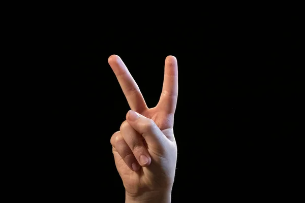 Hand Isolated Black Background Victory Stock Picture