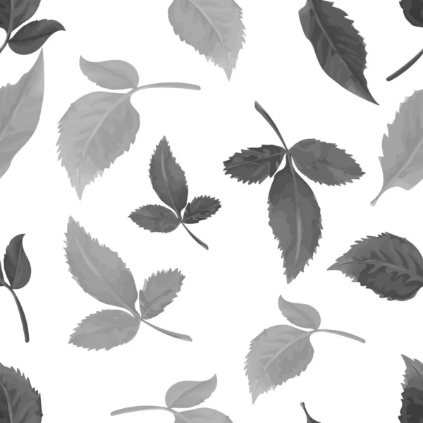 Einfarbiges Nahtloses Muster Mit Blättern Auf Weißem Hintergrund Handgezeichnet Vektorillustration — Stockvektor