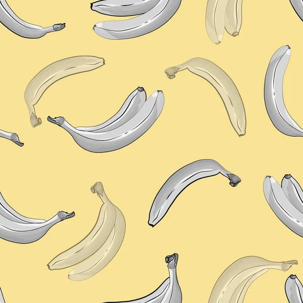 Modello Senza Cuciture Frutta Con Banane Grigie Sfondo Giallo Disegnato — Vettoriale Stock