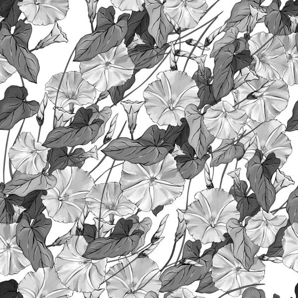 Monochromatyczny Czarno Biały Kwiatowy Bezszwowy Wzór Wiązanką Kwiatów Niekończąca Się — Wektor stockowy