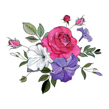 Beyaz arkaplan, vektör, illüstrasyon üzerinde izole edilmiş el çizimi çiçekler. 