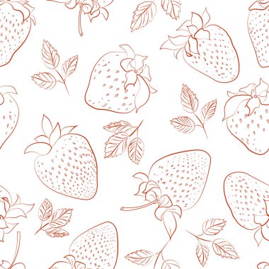 Çilekli vektör deseni, tekstil için çiçek deseni.