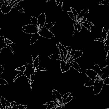 Zambak, çiçek ve yapraklı vektör deseni, tekstil için çiçek deseni