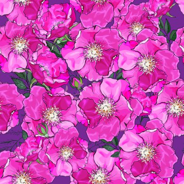 Gül çiçekleri ve yaprakları olan vektörsüz desen, tekstil için çiçek deseni