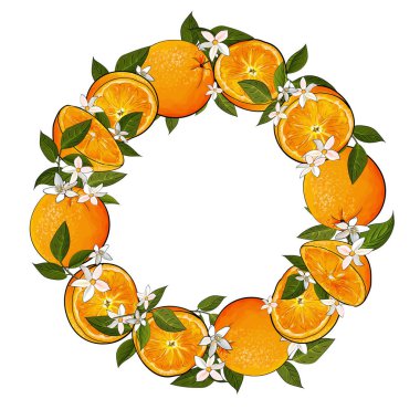 Portakallı vektörsüz çerçeve, tekstil için çiçek deseni
