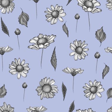 Çiçek ve yapraklı vektörsüz desen, tekstil için çiçek deseni