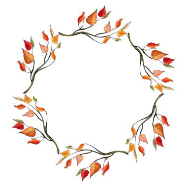 Sonbahar yapraklı güzel çiçek çelengi beyaz arka plan, vektör, illüstrasyon