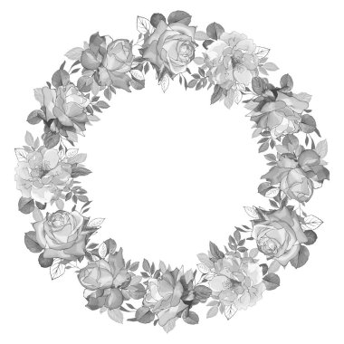 Beyaz arka plan, vektör, illüstrasyon üzerinde izole gül çiçekleri ile güzel çiçek çelengi