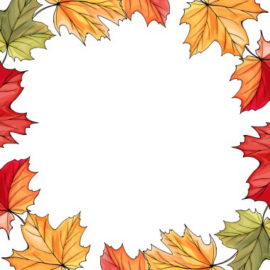 Sonbahar yaprakları, vektörleri ve resimleriyle güzel bir çiçek çerçevesi.