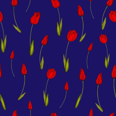 Laleler, çiçekler ve yapraklar, tekstil için çiçek desenleri.