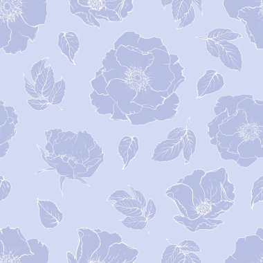 Gül çiçekleri ve yaprakları olan vektörsüz desen, tekstil için çiçek deseni