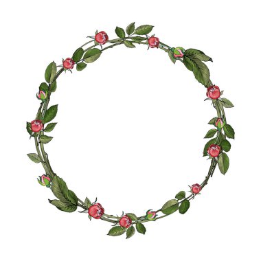 Beyaz arka plan, vektör, illüstrasyon üzerinde izole gül çiçekleri ile güzel çiçek çelengi