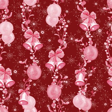 Noel eli, şenlik sezonu tasarımı için takılar ve süslemelerle kusursuz desenler çizdi. Vektör illüstrasyonu.