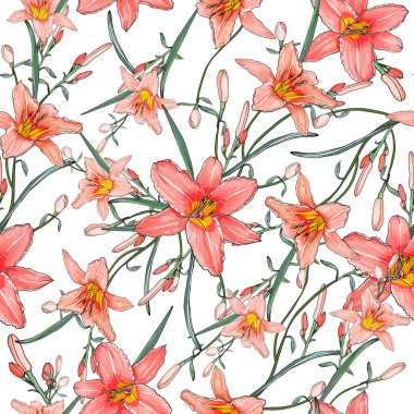 Zambak çiçekli vektörsüz desen, tekstil için çiçek deseni