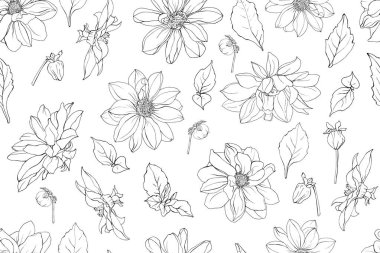 Çiçek ve yapraklı vektörsüz desen, tekstil için çiçek deseni