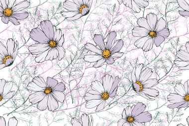 Çiçek ve yapraklı vektörsüz desen, tekstil için çiçek deseni