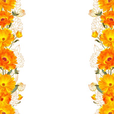 Beyaz arkaplan, vektör, illüstrasyon üzerinde izole edilmiş takvim çiçekleri ile güzel çiçek çelengi