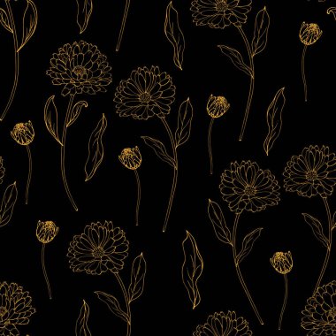 Çiçek ve yapraklı vektörsüz desen, tekstil için çiçek deseni