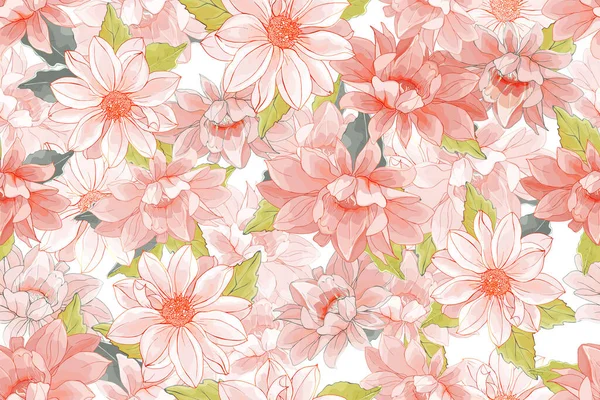 Çiçek ve yapraklı vektörsüz desen, tekstil için çiçek deseni