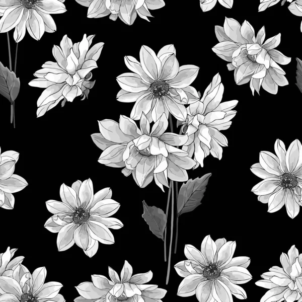 Διάνυσμα Χωρίς Ραφή Μοτίβο Dahlias Λουλούδια Και Φύλλα Floral Μοτίβο — Διανυσματικό Αρχείο