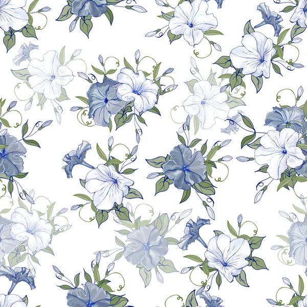 Vector Seamless Pattern Petunia Flowers Leaves Floral Pattern Textile — 图库矢量图片
