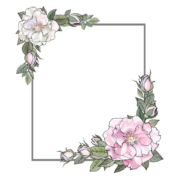 Красивий Квітковий Вінок Трояндами Квіти Ізольовані Білому Тлі Вектор Ілюстрація — стоковий вектор