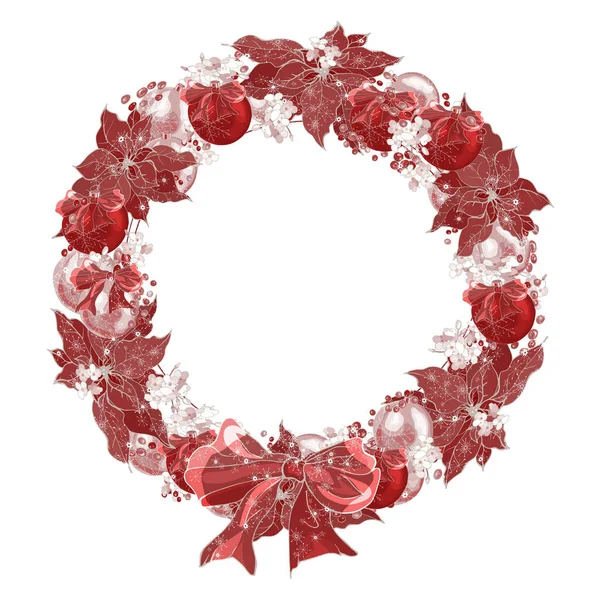 Guirnalda Floral Hermosa Navidad Con Bolas Flores Aisladas Sobre Fondo — Vector de stock