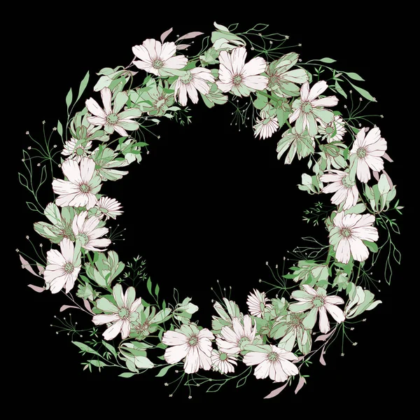 Belle Couronne Florale Avec Fleurs Vecteur Illustration — Image vectorielle