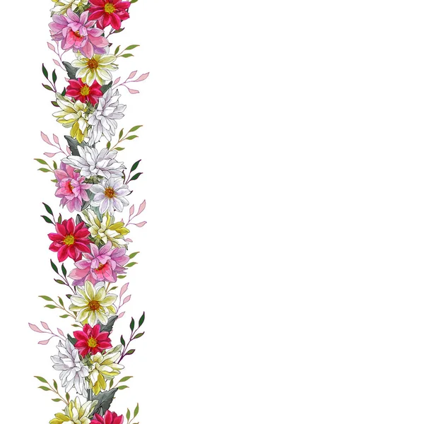 Borde Marco Floral Con Flores Dalias Para Diseño Tarjetas Festivas — Vector de stock