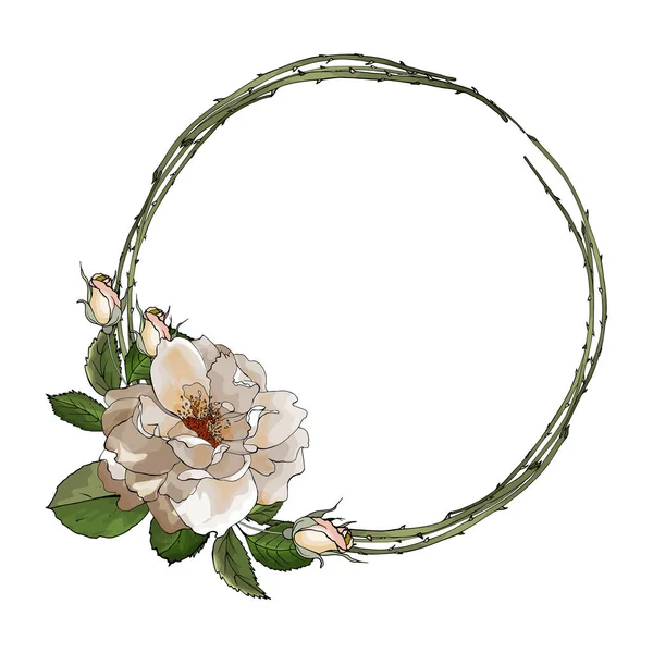 Bella Corona Floreale Con Fiori Rose Isolato Sfondo Bianco Vettore — Vettoriale Stock