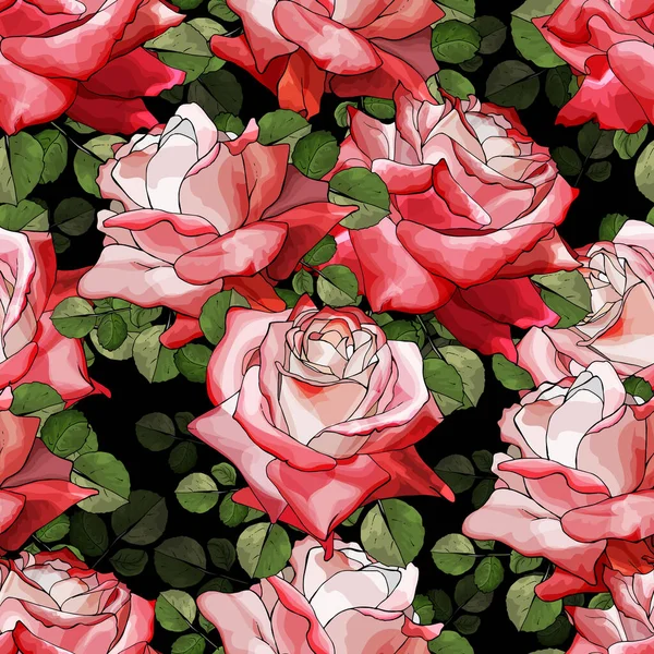 Vektor Nahtloses Muster Mit Rosen Blumen Und Blättern Blumenmuster Für — Stockvektor