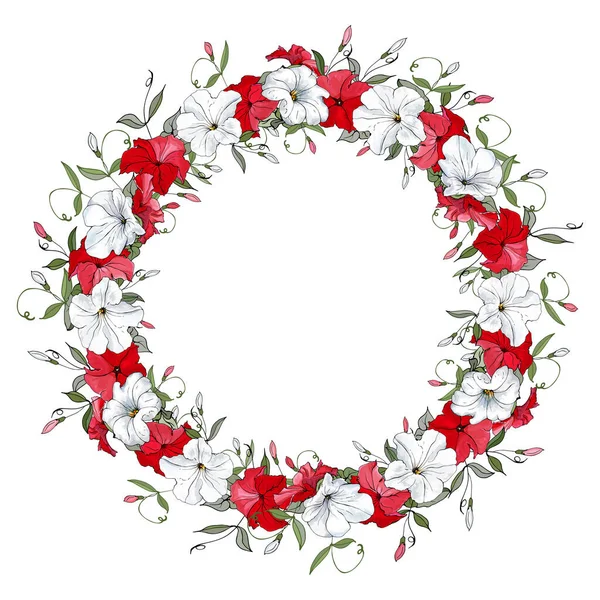 Belle Couronne Florale Avec Des Fleurs Isolées Sur Fond Blanc — Image vectorielle