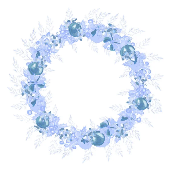 Noël Belle Couronne Florale Avec Boules Fleurs Isolées Sur Fond — Image vectorielle