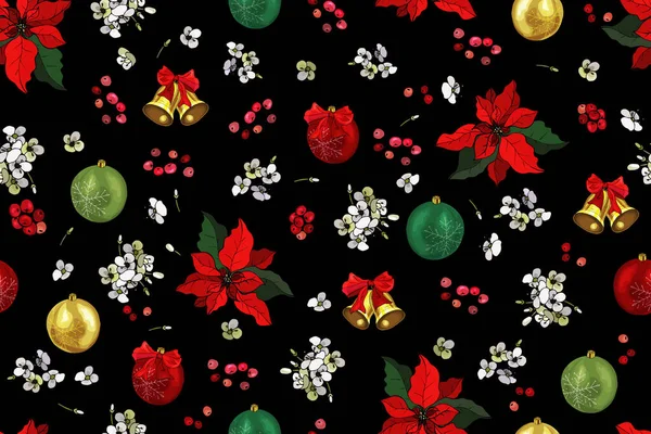Modèle Sans Couture Dessiné Main Noël Avec Des Boules Des — Image vectorielle
