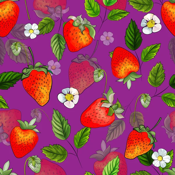 Διάνυσμα Χωρίς Ραφή Μοτίβο Φράουλες Floral Μοτίβο Για Κλωστοϋφαντουργικά Προϊόντα — Διανυσματικό Αρχείο