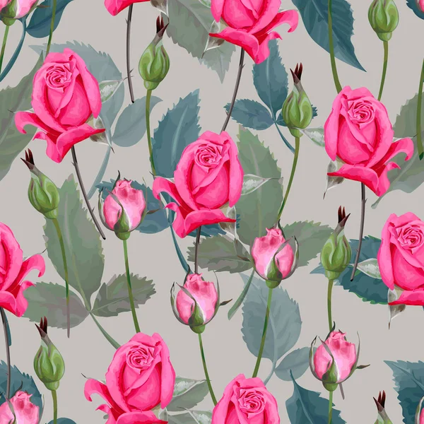 Διάνυσμα Χωρίς Ραφή Μοτίβο Τριαντάφυλλα Λουλούδια Και Φύλλα Floral Μοτίβο — Διανυσματικό Αρχείο