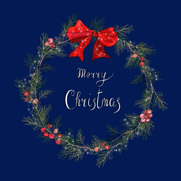 Şenlik sezonu tasarımı için dallardan ve ökseotlarından Noel çerçevesi çizildi. Vektör illüstrasyonu.