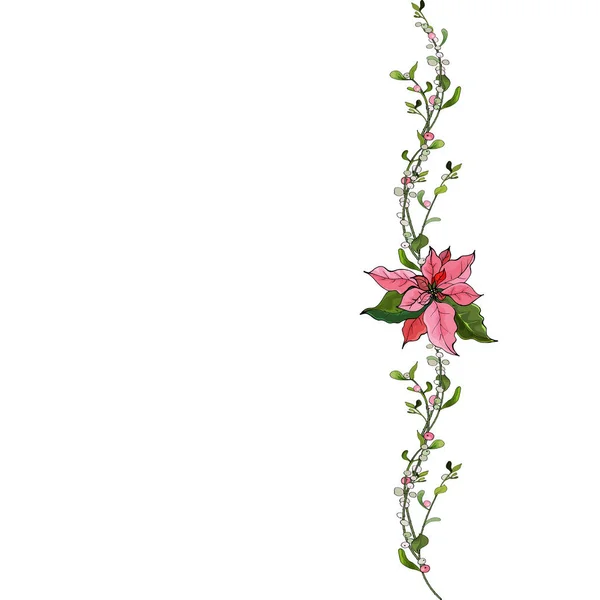 Floral Frame Border Λουλούδια Πουανσέτια Για Εορταστικό Σχεδιασμό Κάρτας — Διανυσματικό Αρχείο