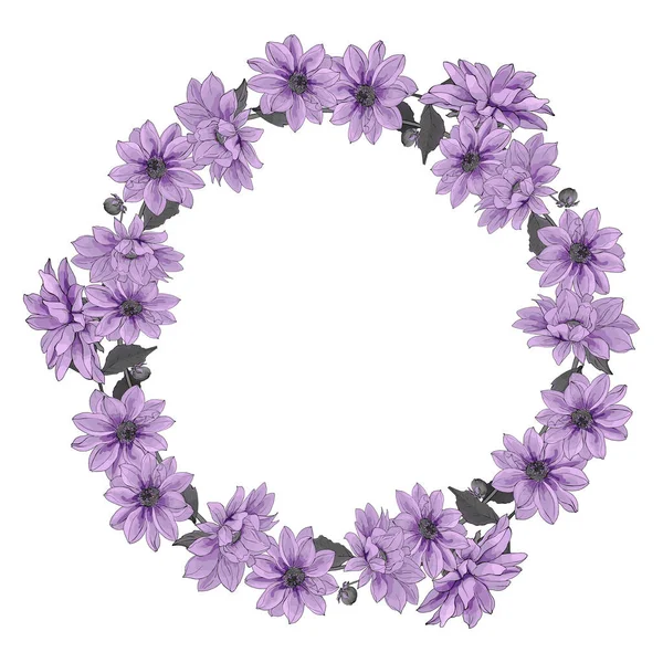 Beautiful Floral Wreath Dahlias Flowers Vector Illustration — Stock Vector