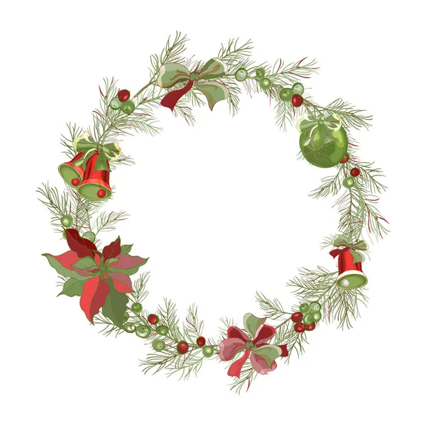 Hand Drawn Christmas Frame Branches Mistletoe Festive Season Design Vector — Stock Vector