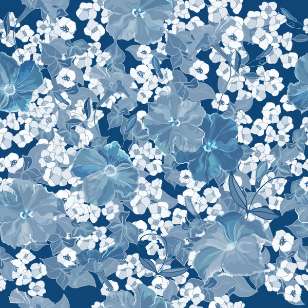 Patrón Sin Costura Vectorial Con Flores Hojas Petunia Patrón Floral — Vector de stock