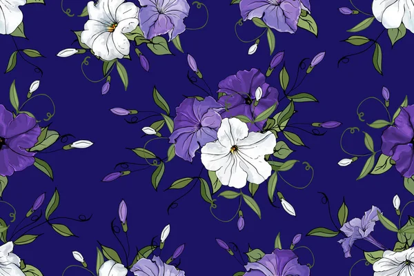 Vektor Nahtloses Muster Mit Petunienblüten Und Blättern Blumenmuster Für Textilien — Stockvektor