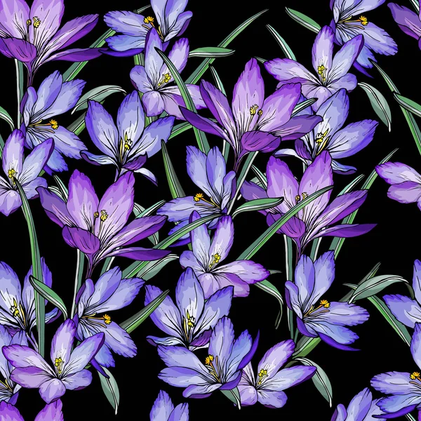 Padrão Sem Costura Vetorial Com Flores Crocos Padrão Floral Para —  Vetores de Stock